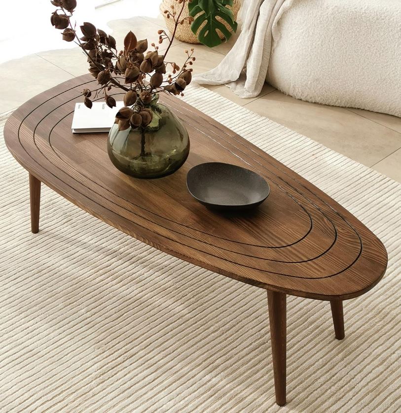 Solid Wood Oval Coffee Table,Surfboard Walnut Side Table,Vintage End Table for Living Room,Engraved Nesting Coffee Table,Low Center Table-