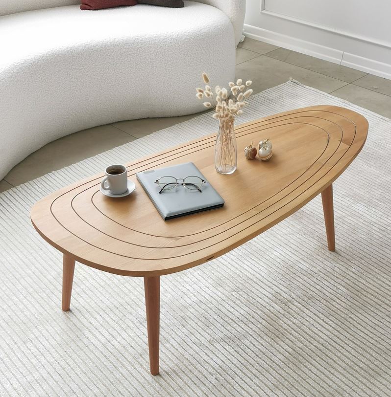 Solid Wood Oval Coffee Table,Surfboard Walnut Side Table,Vintage End Table for Living Room,Engraved Nesting Coffee Table,Low Center Table-