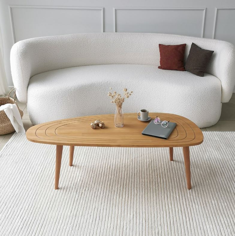 Solid Wood Oval Coffee Table,Surfboard Walnut Side Table,Vintage End Table for Living Room,Engraved Nesting Coffee Table,Low Center Table-
