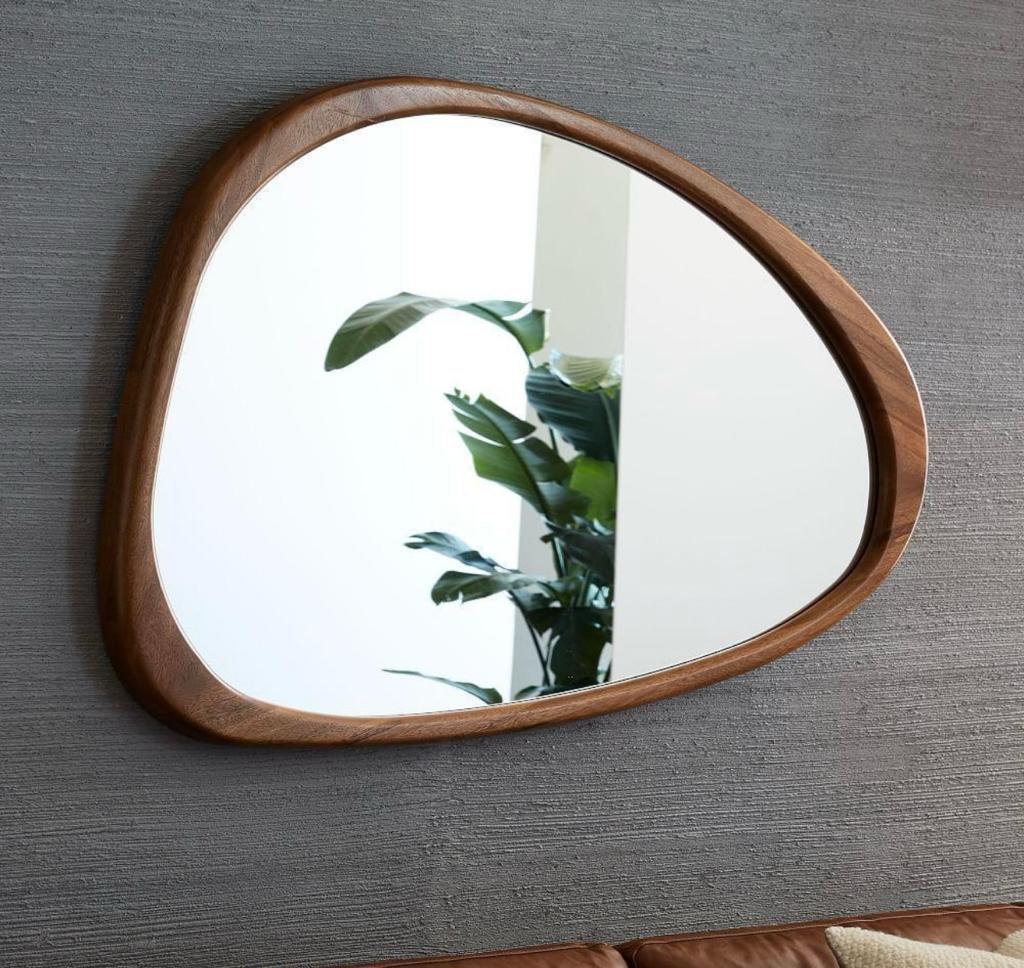 Asymmetrical Wood Wall Mirror, Oak, Walnut Wall Mirror, Mid-Century Irregular Mirror, Solid Wood Framed Mirror, Asymmetric Wood Mirror