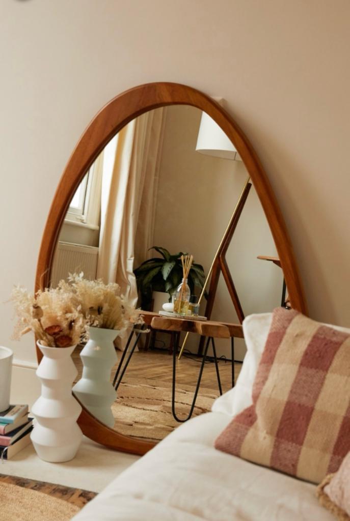 Asymmetrical Wood Wall Mirror, Oak, Walnut Wall Mirror, Mid-Century Irregular Mirror, Solid Wood Framed Mirror, Asymmetric Wood Mirror