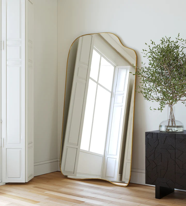 Full Body Mirror, Full Length Wall Mirror, Long Floor Mirror, Irregular Mirror, Asymmetrical Tall Mirror, Metal Frame Mirror For Bedroom