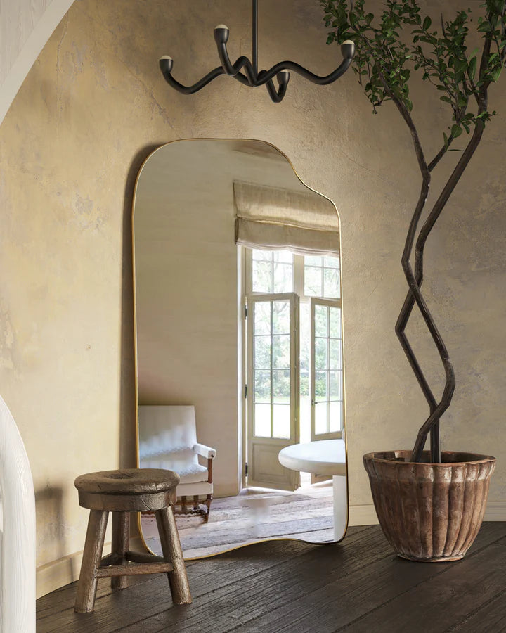 Full Body Mirror, Full Length Wall Mirror, Long Floor Mirror, Irregular Mirror, Asymmetrical Tall Mirror, Metal Frame Mirror For Bedroom