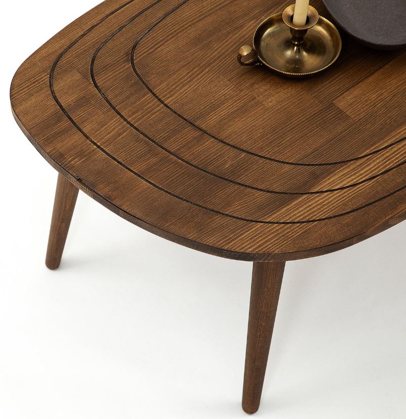 Solid Wood Oval Coffee Table,Surfboard Walnut Side Table,Vintage End Table for Living Room,Engraved Nesting Coffee Table,Low Center Table-