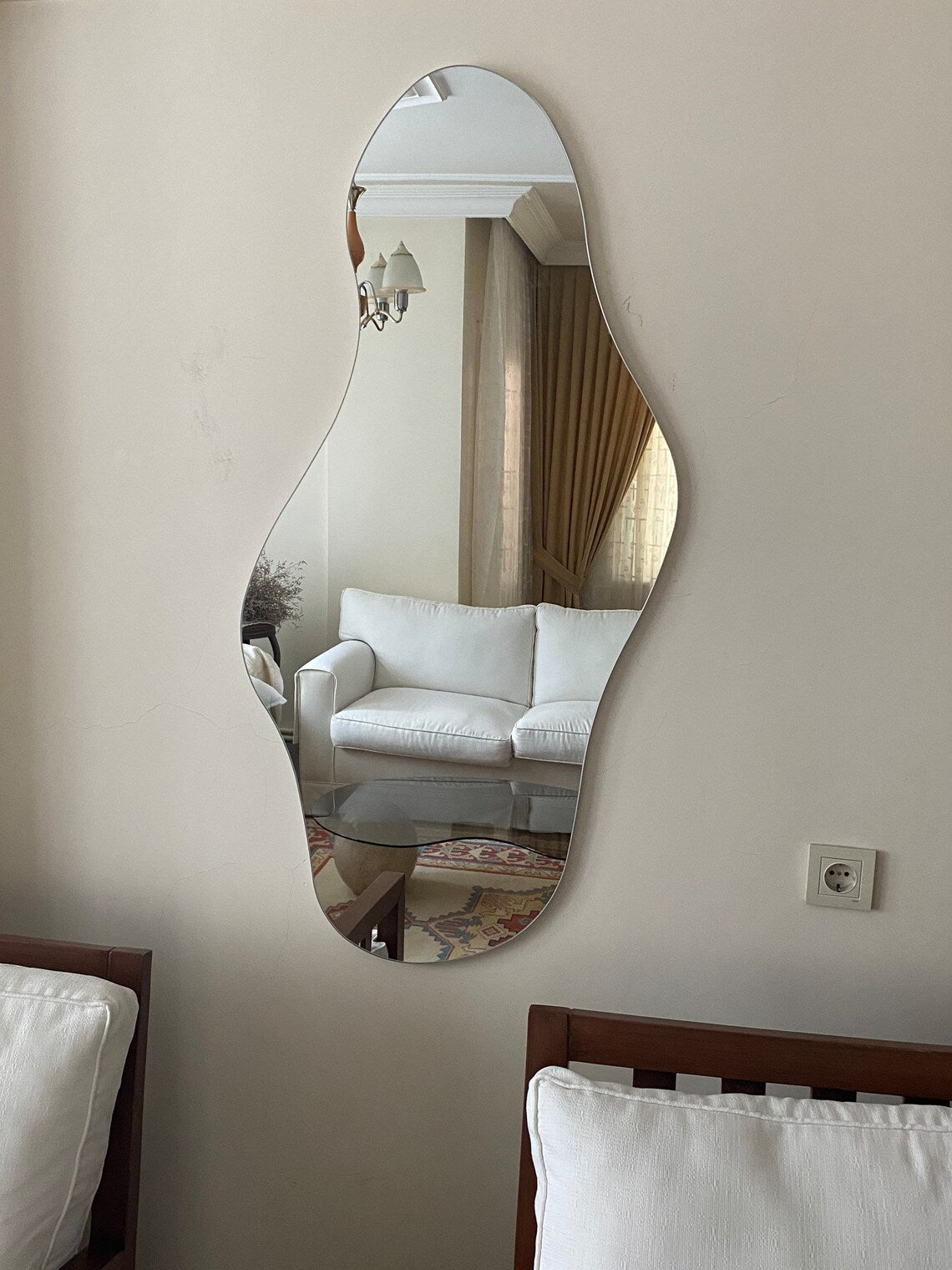 Asymmetric Wavy Mirror, Full Length Mirror, Curved Mirror, Irregular Tall Mirror, Asymmetrical Wall Mirror, Cloud Mirror, Bedroom Mirror