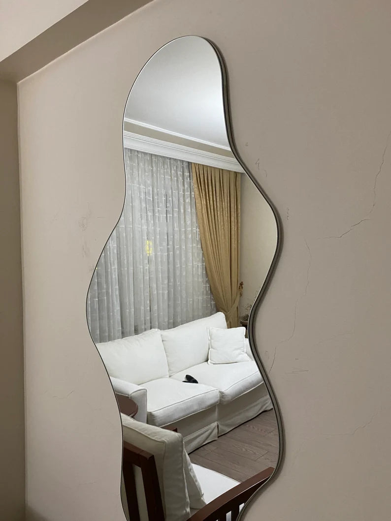 Full Length Mirror, Wavy Floor Mirror, Large Wall Mirror, Full Body Asymmetric Mirror, Asymmetrical Tall Irregular Mirror, Bedroom Mirror