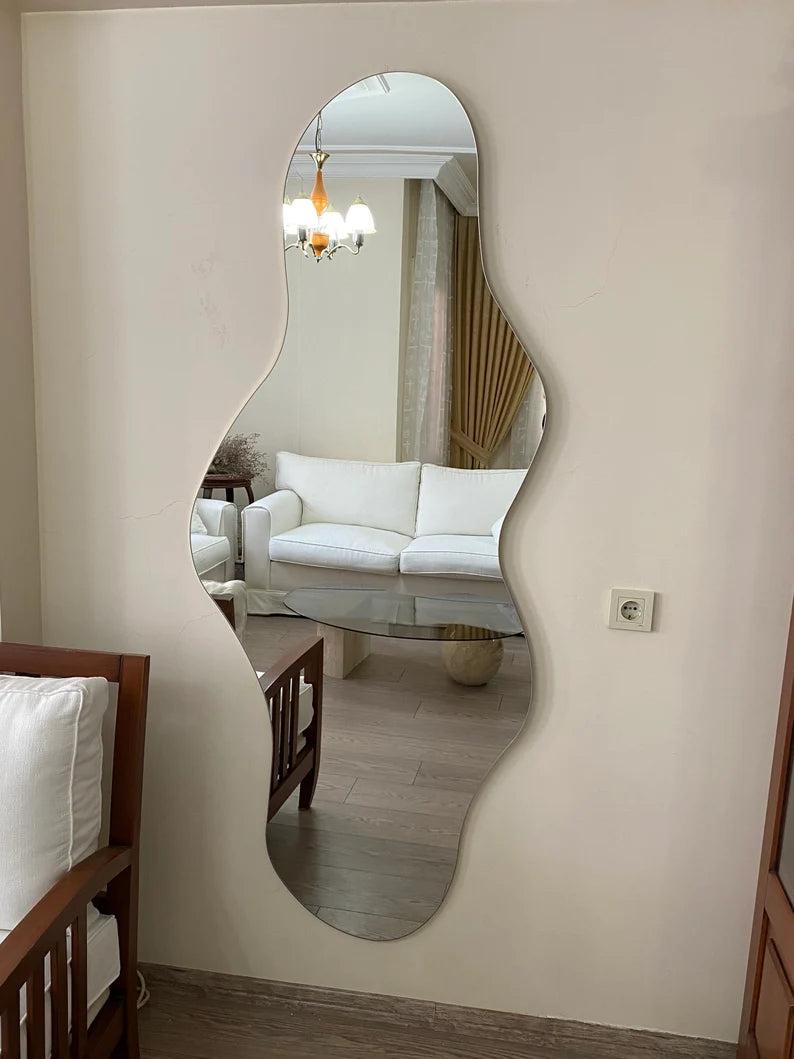 Full Length Mirror, Wavy Floor Mirror, Large Wall Mirror, Full Body Asymmetric Mirror, Asymmetrical Tall Irregular Mirror, Bedroom Mirror