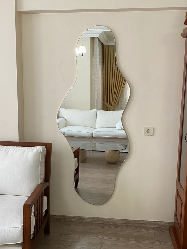 Full Length Mirror, Wavy Floor Mirror, Large Wall Mirror, Full Body Asymmetric Mirror, Asymmetrical Tall Irregular Mirror, Bedroom Mirror