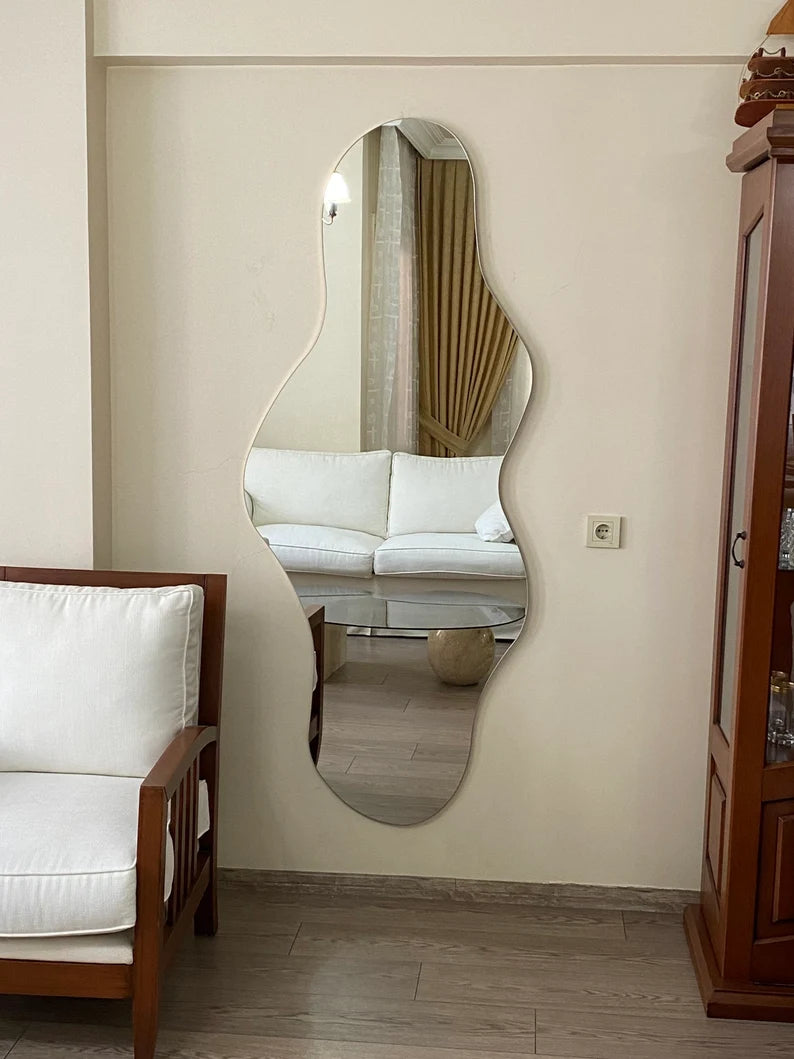 Full Length Mirror, Wavy Floor Mirror, Large Wall Mirror, Full Body Asymmetric Mirror, Asymmetrical Tall Irregular Mirror, Bedroom Mirror