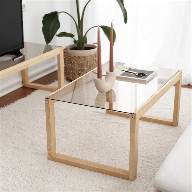 Solid Wood Coffee Table, Rectangular Glass Coffee Table, Walnut End Table for Living Room, Natural Nesting Coffee Table, Low Center Table