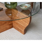 Solid Wood Oval Coffee Table, Round Glass Coffee Table, Walnut End Table for Living Room, Oak Nesting Coffee Table, Low Center Table