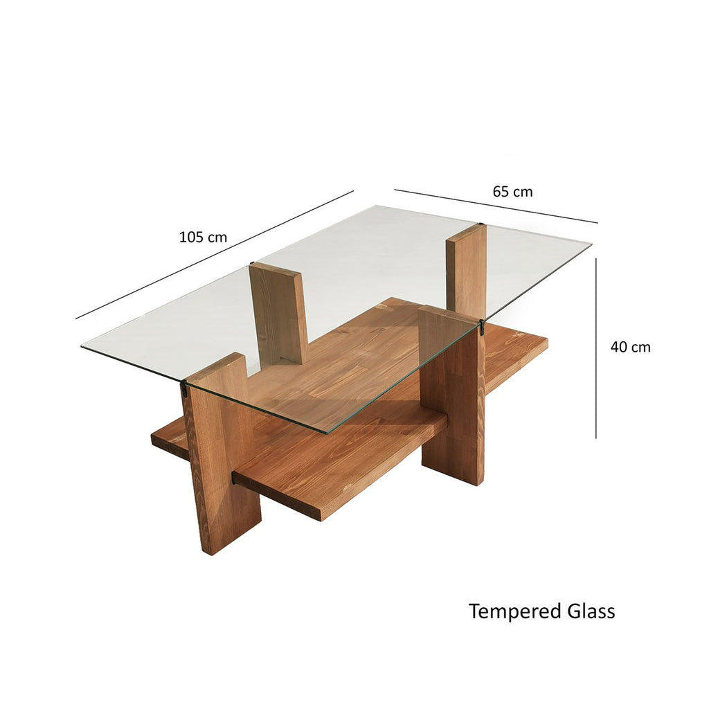 Large Unbreakable Glass Coffee Table,Wood End Table,Modern Center Table,Decorative Low Table, Wooden Minimalist Tempered Glass Side Table