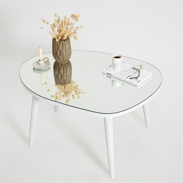 Mirror top coffee table set Modern black glass top side table Unique living room end table White coffee table Handmade furniture and decor