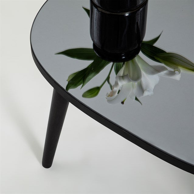 Mirror top coffee table set Modern black glass top side table Unique living room end table White coffee table Handmade furniture and decor