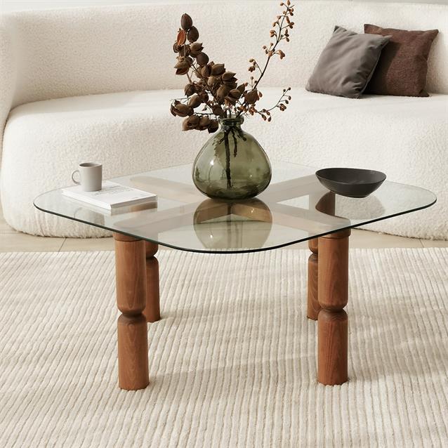 Solid Wood Rectangular Coffee Table, Square Glass Coffee Table, Walnut End Table for Living Room, Wooden Nesting Coffee Table, Low Center Table