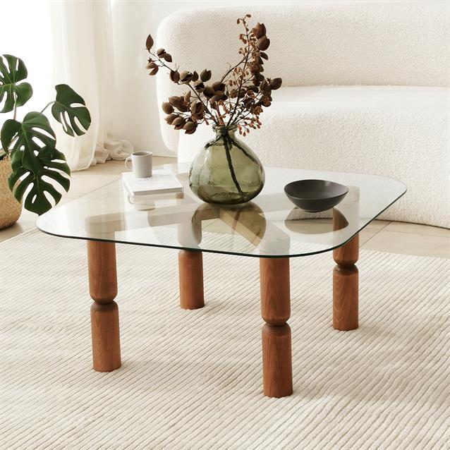 Solid Wood Rectangular Coffee Table, Square Glass Coffee Table, Walnut End Table for Living Room, Wooden Nesting Coffee Table, Low Center Table
