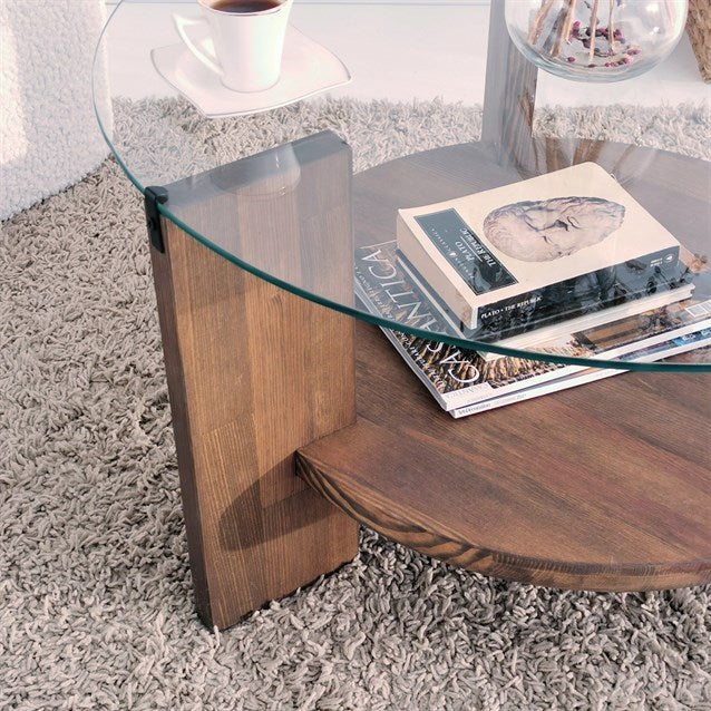 Solid Wood Oval Coffee Table,Round Glass Coffee Table, Walnut End Table for Living Room, Oak Nesting Coffee Table, Low Center Table