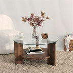 Solid Wood Oval Coffee Table,Round Glass Coffee Table, Walnut End Table for Living Room, Oak Nesting Coffee Table, Low Center Table