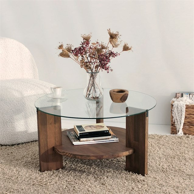 Solid Wood Oval Coffee Table,Round Glass Coffee Table, Walnut End Table for Living Room, Oak Nesting Coffee Table, Low Center Table