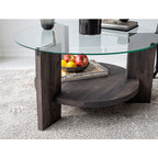 Solid Wood Oval Coffee Table,Round Glass Coffee Table, Walnut End Table for Living Room, Oak Nesting Coffee Table, Low Center Table