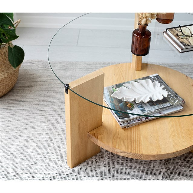 Solid Wood Oval Coffee Table,Round Glass Coffee Table, Walnut End Table for Living Room, Oak Nesting Coffee Table, Low Center Table