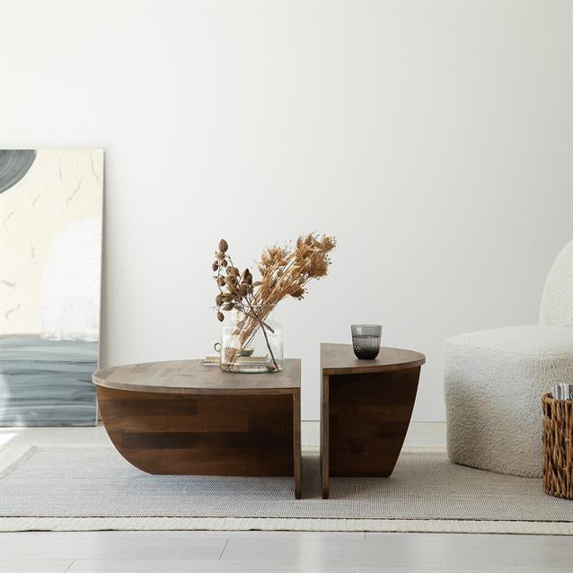 Solid Wood Oak Round Coffee Table, Walnut Center Table, Large Low Coffee Table, Wood Coffee Table, Nesting Table, End Table