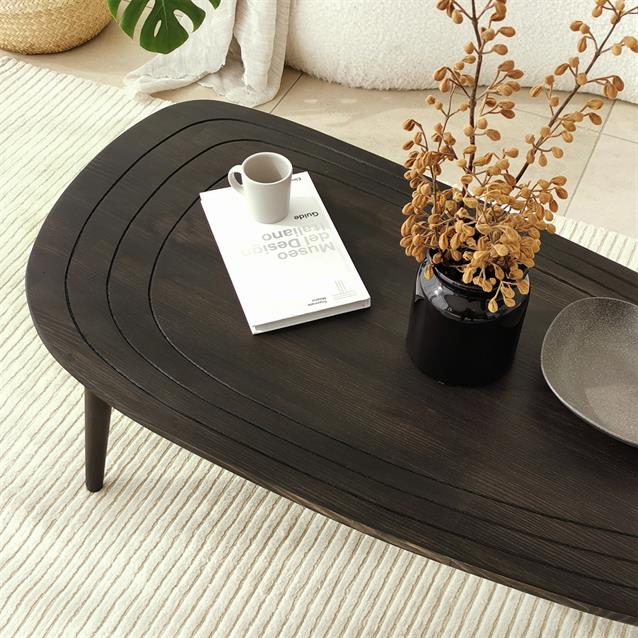 Solid Wood Oval Coffee Table,Surfboard Walnut Side Table,Vintage End Table for Living Room,Engraved Nesting Coffee Table,Low Center Table-