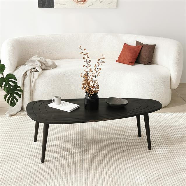 Solid Wood Oval Coffee Table,Surfboard Walnut Side Table,Vintage End Table for Living Room,Engraved Nesting Coffee Table,Low Center Table-