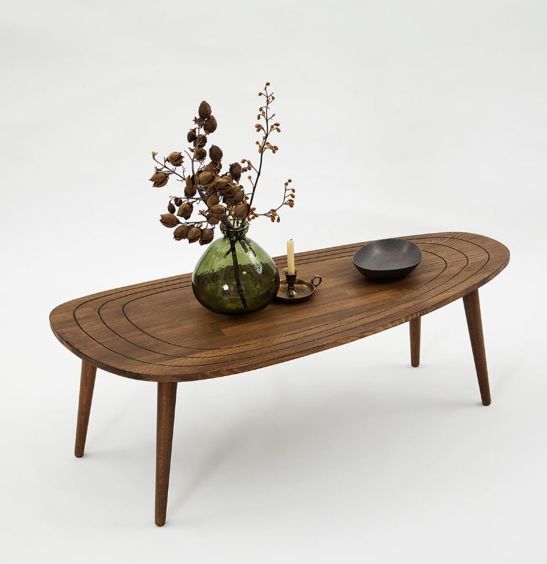 Solid Wood Oval Coffee Table,Surfboard Walnut Side Table,Vintage End Table for Living Room,Engraved Nesting Coffee Table,Low Center Table-