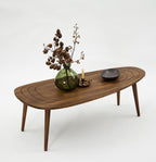Solid Wood Oval Coffee Table,Surfboard Walnut Side Table,Vintage End Table for Living Room,Engraved Nesting Coffee Table,Low Center Table-