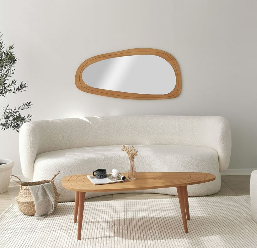 Solid Wood Oval Coffee Table,Surfboard Walnut Side Table,Vintage End Table for Living Room,Engraved Nesting Coffee Table,Low Center Table-