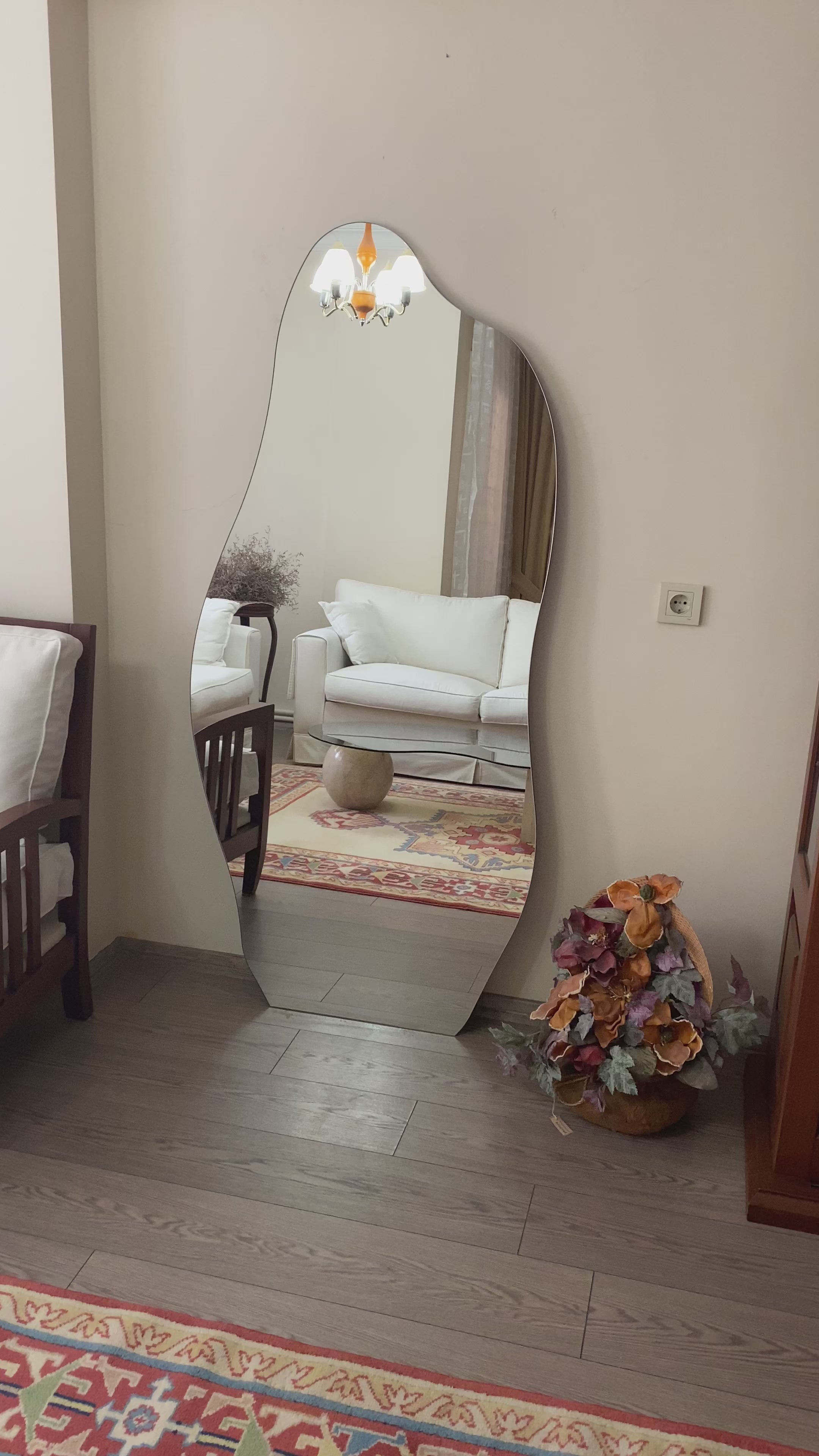 Full Length Wall Mirror, Long Floor Mirror, Irregular Mirror, Asymmetric Tall Mirror, Bedroom Full Body Mirror, Frameless Wall Mirror