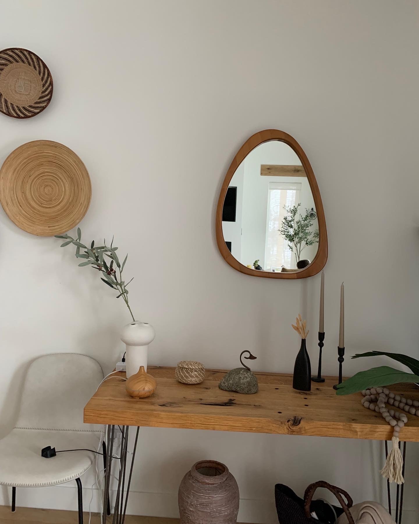 Asymmetrical Wood Wall Mirror, Oak, Walnut Wall Mirror, Mid-Century Irregular Mirror, Solid Wood Framed Mirror, Asymmetric Wood Mirror