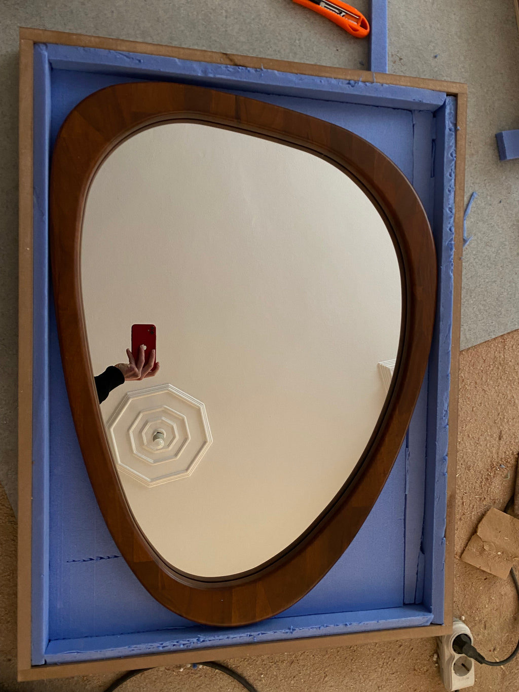 Asymmetrical Wood Wall Mirror, Oak, Walnut Wall Mirror, Mid-Century Irregular Mirror, Solid Wood Framed Mirror, Asymmetric Wood Mirror