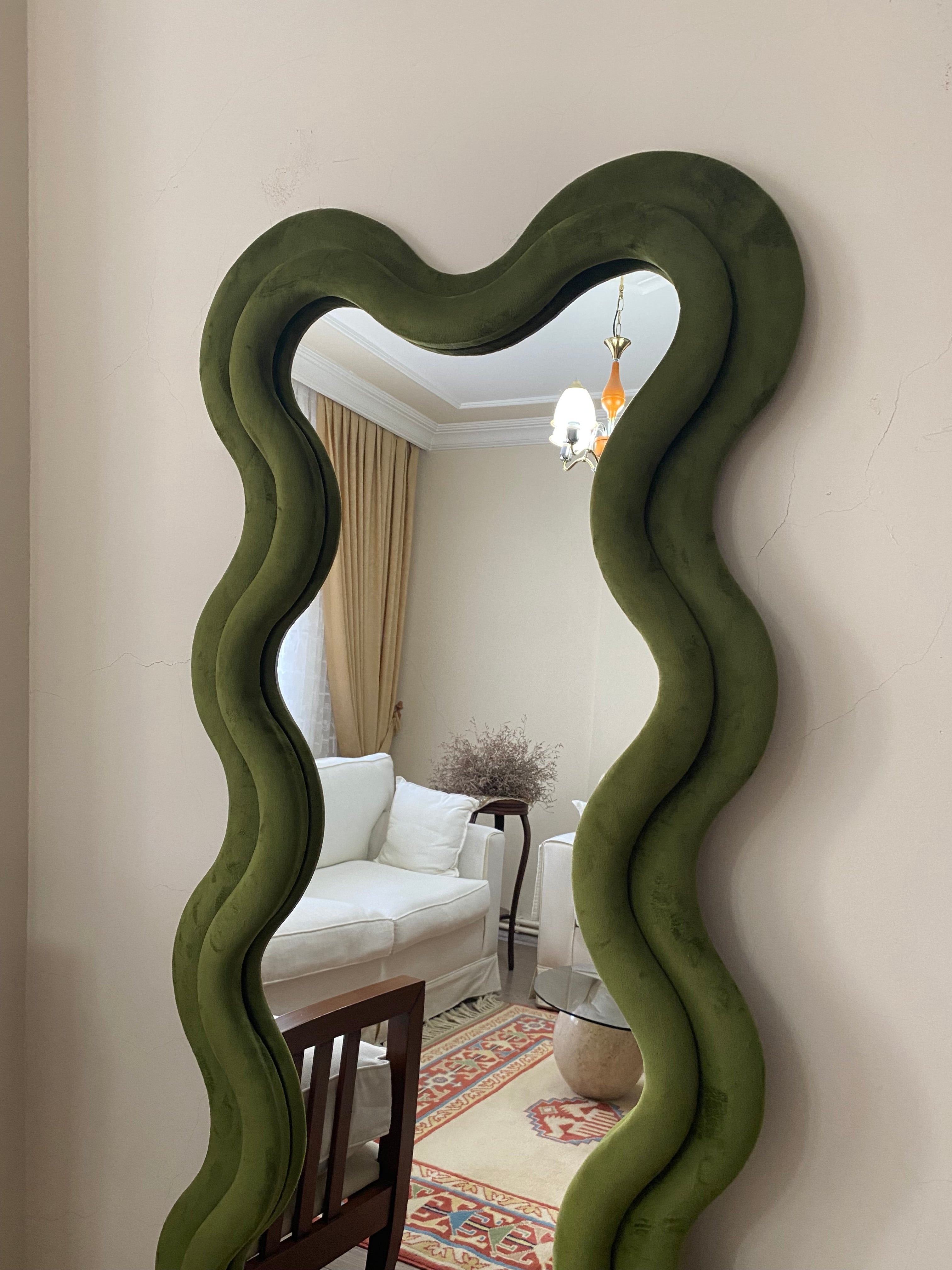 Wavy Floor Mirror, Full Lenght Curvy Mirror, Curvy Squiggle Mirror, Full Body Mirror, Irregular Asymmetrical Floor Mirror, Mirror Home Decor