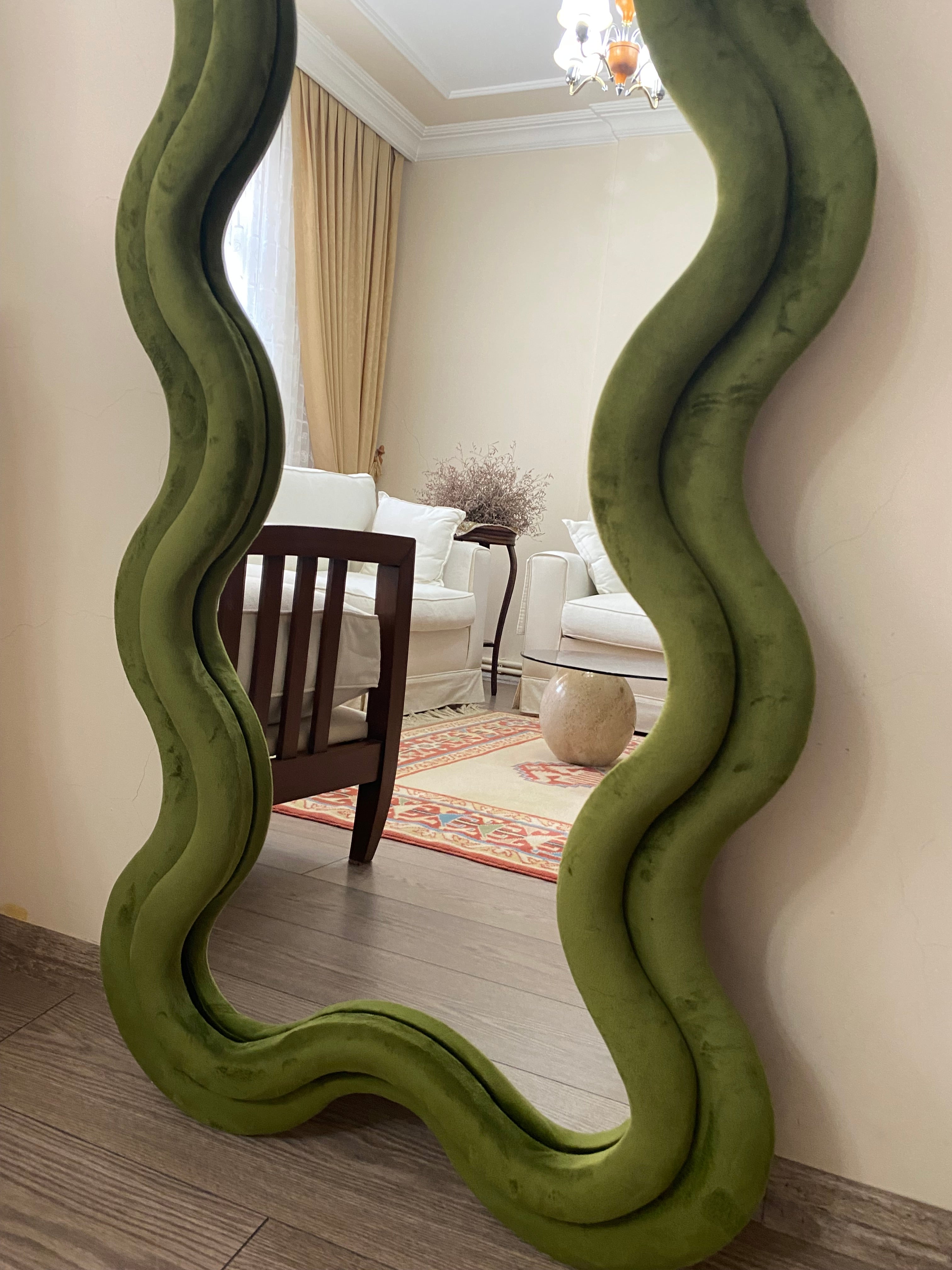 Wavy Floor Mirror, Full Lenght Curvy Mirror, Curvy Squiggle Mirror, Full Body Mirror, Irregular Asymmetrical Floor Mirror, Mirror Home Decor