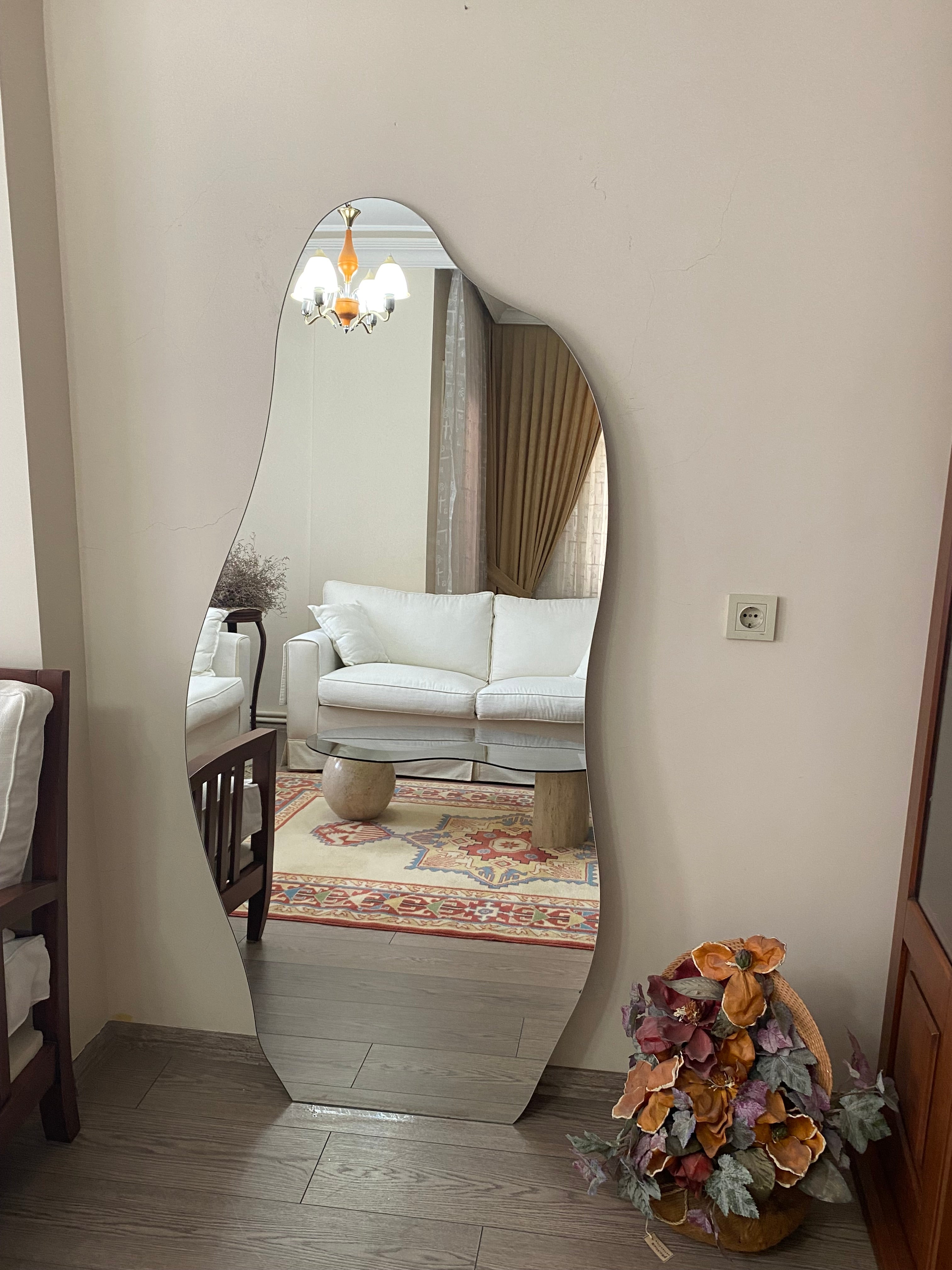 Full Length Wall Mirror, Long Floor Mirror, Irregular Mirror, Asymmetric Tall Mirror, Bedroom Full Body Mirror, Frameless Wall Mirror