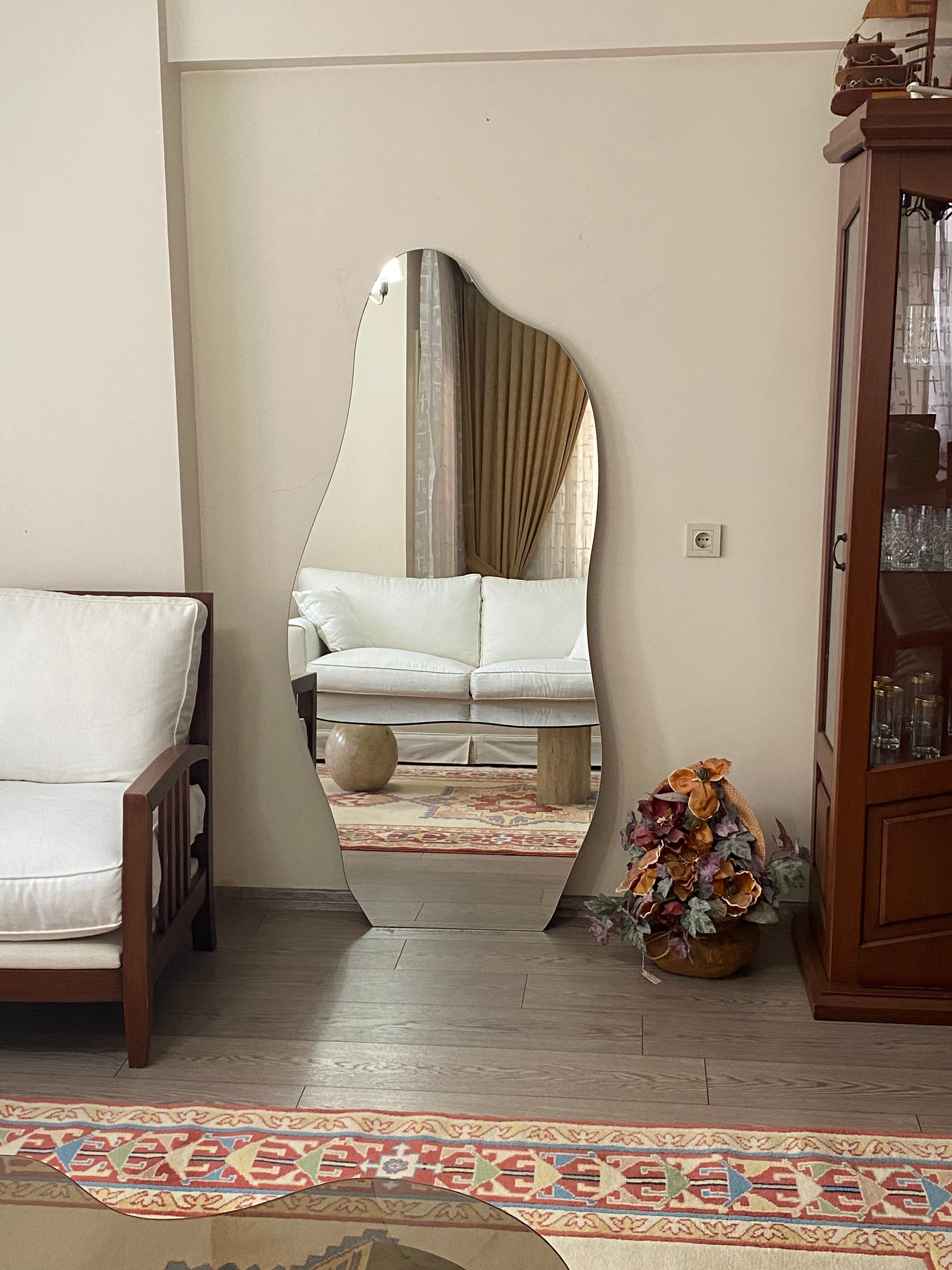 Full Length Wall Mirror, Long Floor Mirror, Irregular Mirror, Asymmetric Tall Mirror, Bedroom Full Body Mirror, Frameless Wall Mirror