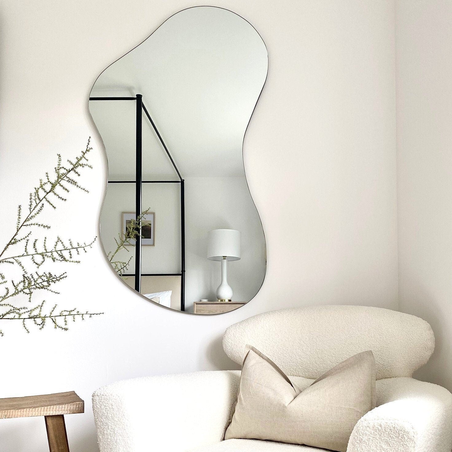 Asymmetrical Mirror Large, Irregular Pond Mirror, Asymmetric Modern Wall Mirror, Decorative Bathroom Wall Mirror, Bedroom Mirror Wall Decor