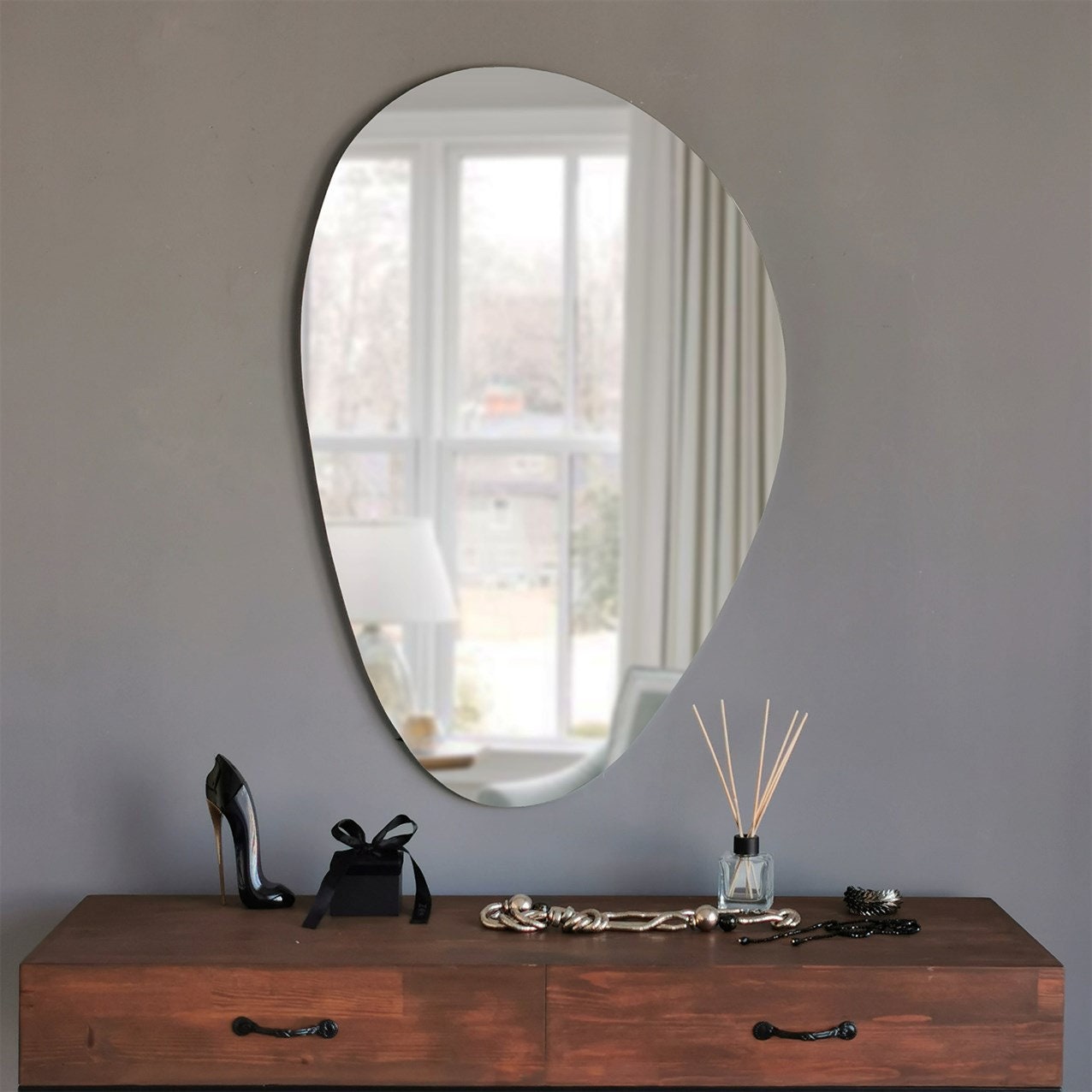 Pebble Wall Mirror, Asymmetrical Mirror, Asymmetric Mirror, Irregular Wall Mirror, Hallway Mirror, Bedroom Wall Mirror, Home Wall Decor,