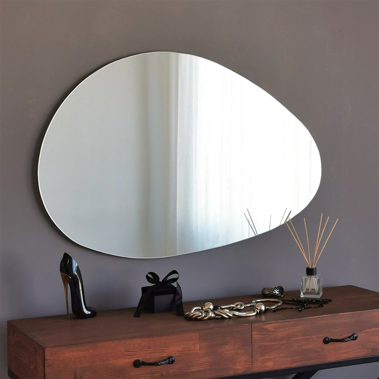 Pebble Wall Mirror, Asymmetrical Mirror, Asymmetric Mirror, Irregular Wall Mirror, Hallway Mirror, Bedroom Wall Mirror, Home Wall Decor,
