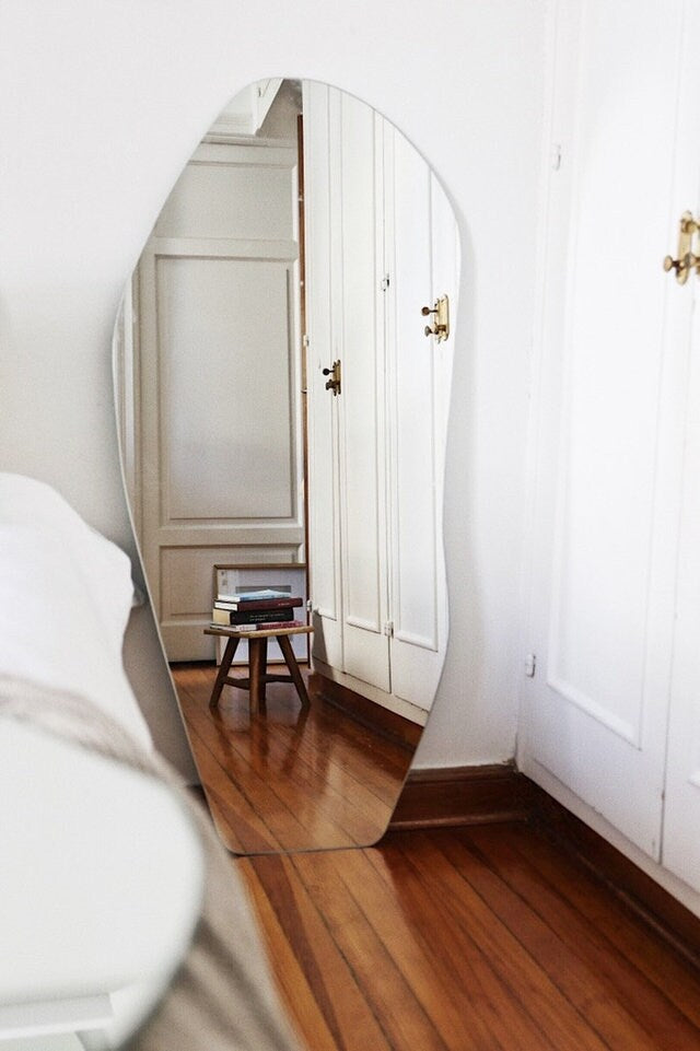 Slate Flor Mirror, Asymmetric Full Body Mirror, Large Wall Mirror, Bedroom Wavy Mirror, Asymmetrical Irregular Mirror