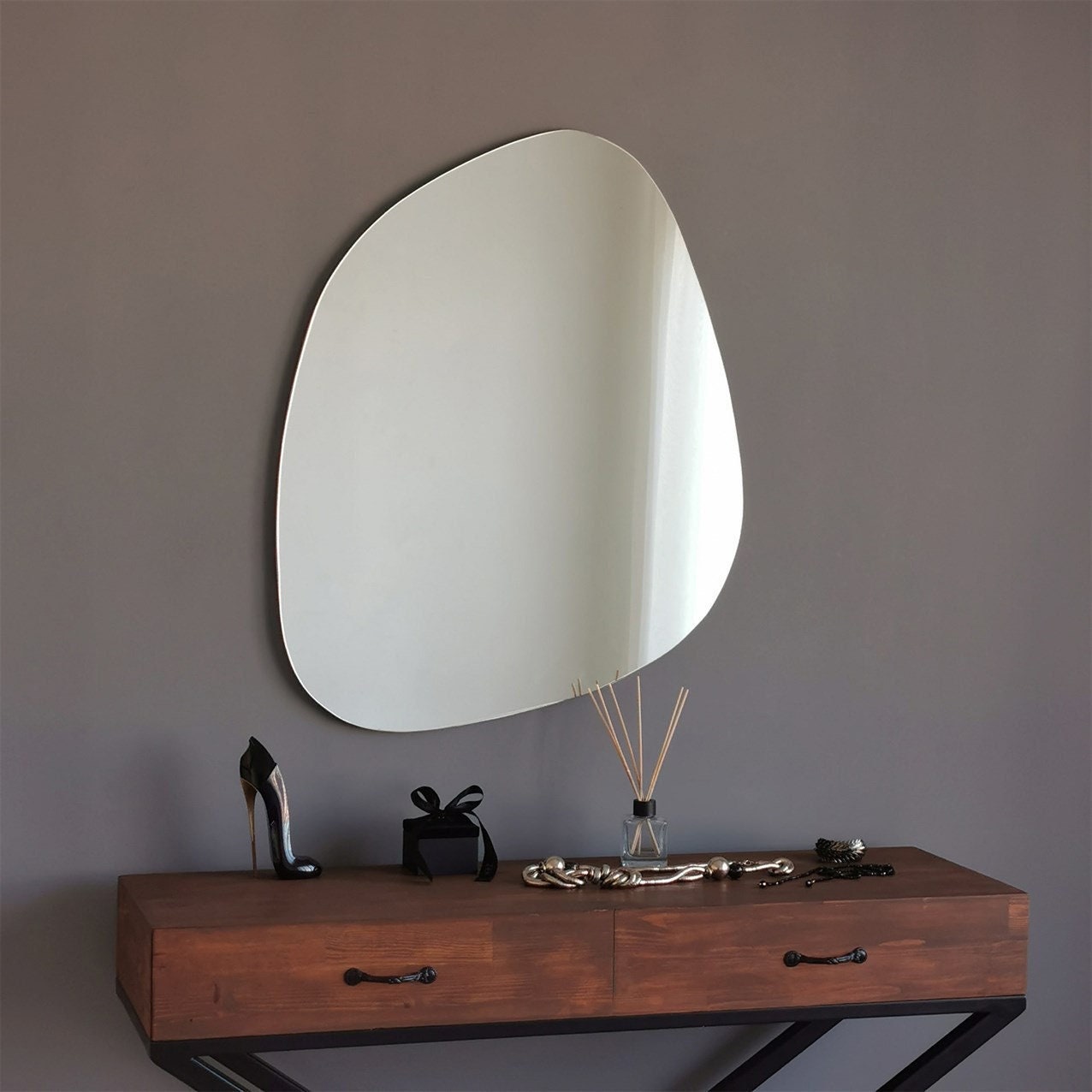 Asymmetrical Mirror, Aesthetic Asymmetric Mirror, Irregular Wall Mirror, Pebble Mirror, Bedroom Wall Mirror, Home Decor, Hallway Mirror