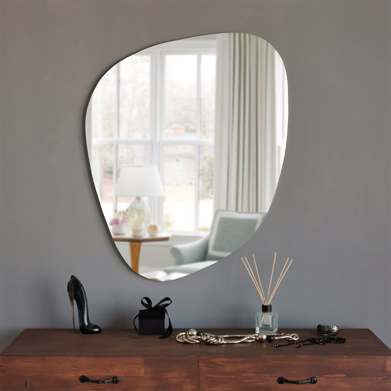 Asymmetrical Mirror, Aesthetic Asymmetric Mirror, Irregular Wall Mirror, Pebble Mirror, Bedroom Wall Mirror, Home Decor, Hallway Mirror