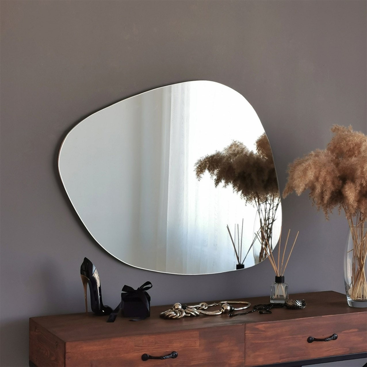 Asymmetrical Mirror, Aesthetic Asymmetric Mirror, Irregular Wall Mirror, Pebble Mirror, Bedroom Wall Mirror, Home Decor, Hallway Mirror