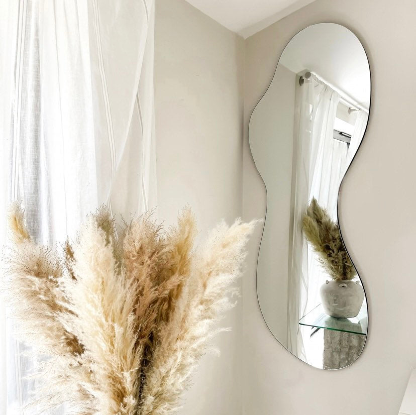 Full Length Mirror, Tall Wall Mirror, Asymmetric Full Body Mirror, Large Wall Mirror, Bedroom Wavy Mirror, Asymmetrical Irregular Mirror