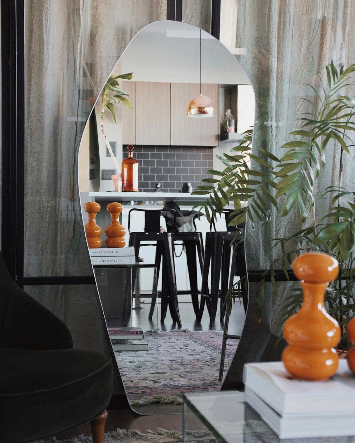 Full Length Mirror, Tall Flor Mirror, Asymmetric Full Body Mirror, Large Wall Mirror, Bedroom Wavy Mirror, Asymmetrical Irregular Mirror