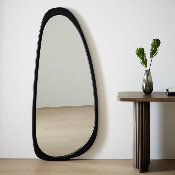 Asymmetrical Floor Mirror, Full Body Wood Wall Mirror,Full Length Irregular Mirror, Wood Framed Mirror, Asymmetric Wooden Mirror For Bedroom