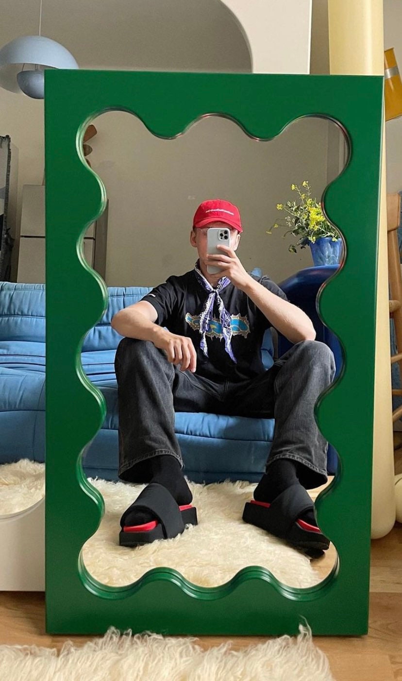 Curvy Floor Mirror, Wavy Full Lenght Mirror, Curvy Squiggle Mirror, Full Body Mirror, Irregular Asymmetrical Floor Mirror, Mirror Decor