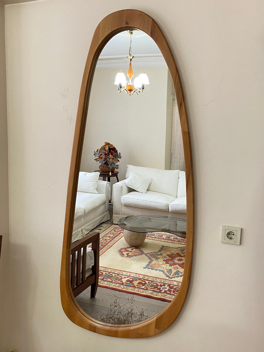 Asymmetrical Floor Mirror, Full Body Wood Wall Mirror,Full Length Irregular Mirror, Wood Framed Mirror, Asymmetric Wooden Mirror For Bedroom
